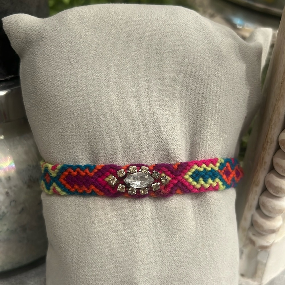 Neon Woven friendship bracelet with rhinestones
